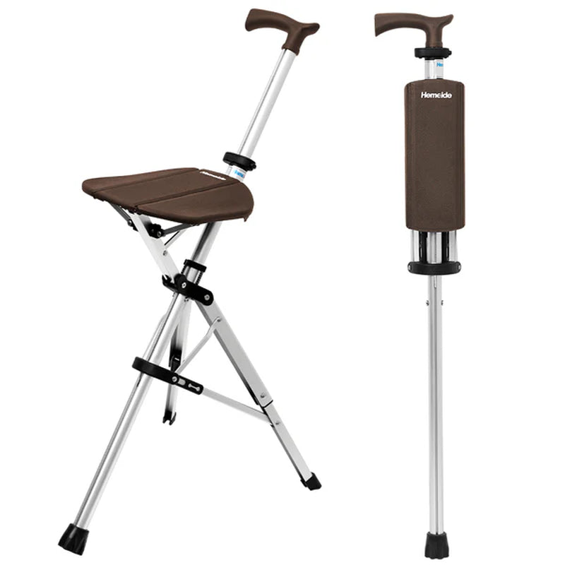 Portable Folding Walking Cane with a Seat, Alloy Cane Walker, Elder Care, Anti-Slip Lightweight Seated Cane for Seniors