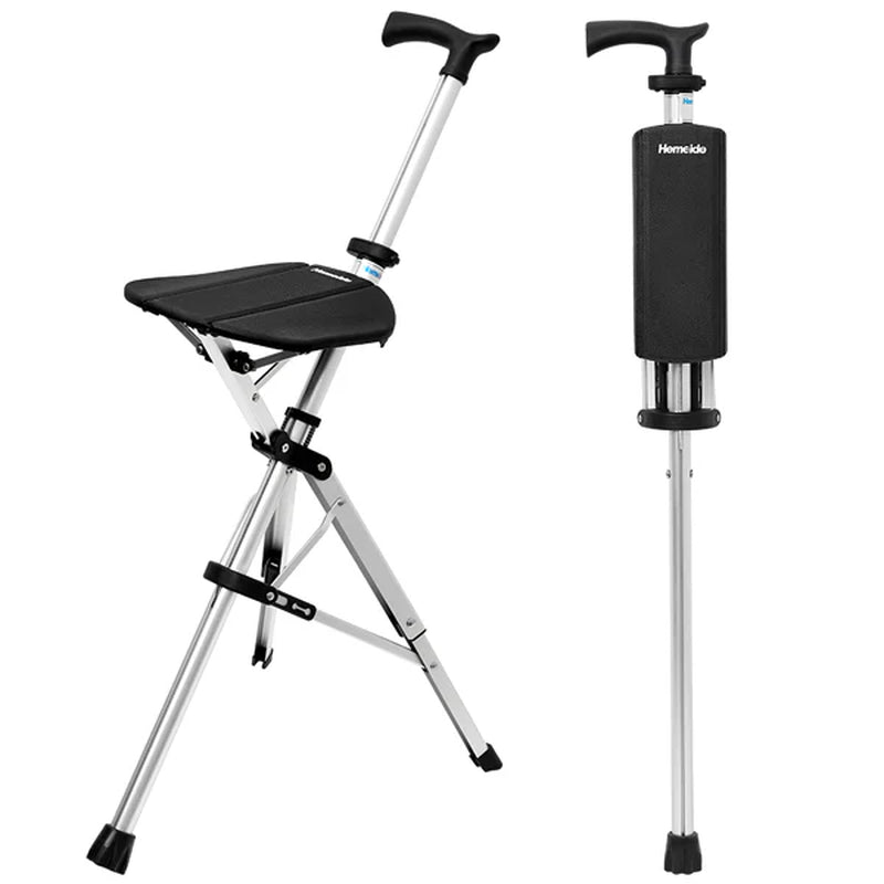 Portable Folding Walking Cane with a Seat, Alloy Cane Walker, Elder Care, Anti-Slip Lightweight Seated Cane for Seniors