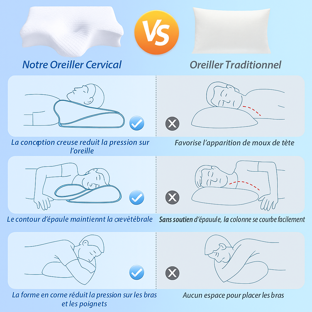 Oreiller Cervical Orthopédique en Mémoire de Forme – Confort Ergonomique