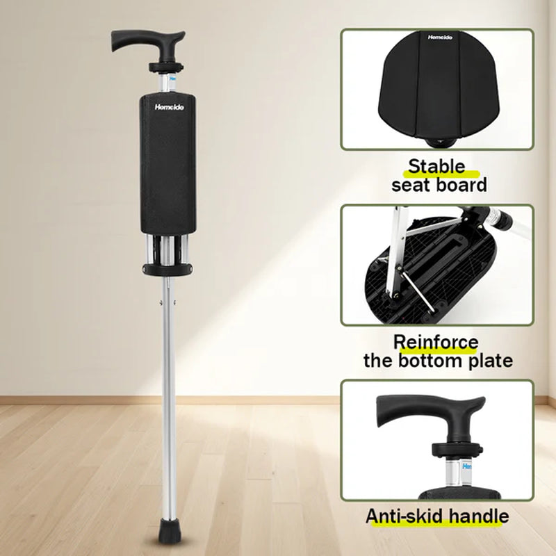 Portable Folding Walking Cane with a Seat, Alloy Cane Walker, Elder Care, Anti-Slip Lightweight Seated Cane for Seniors