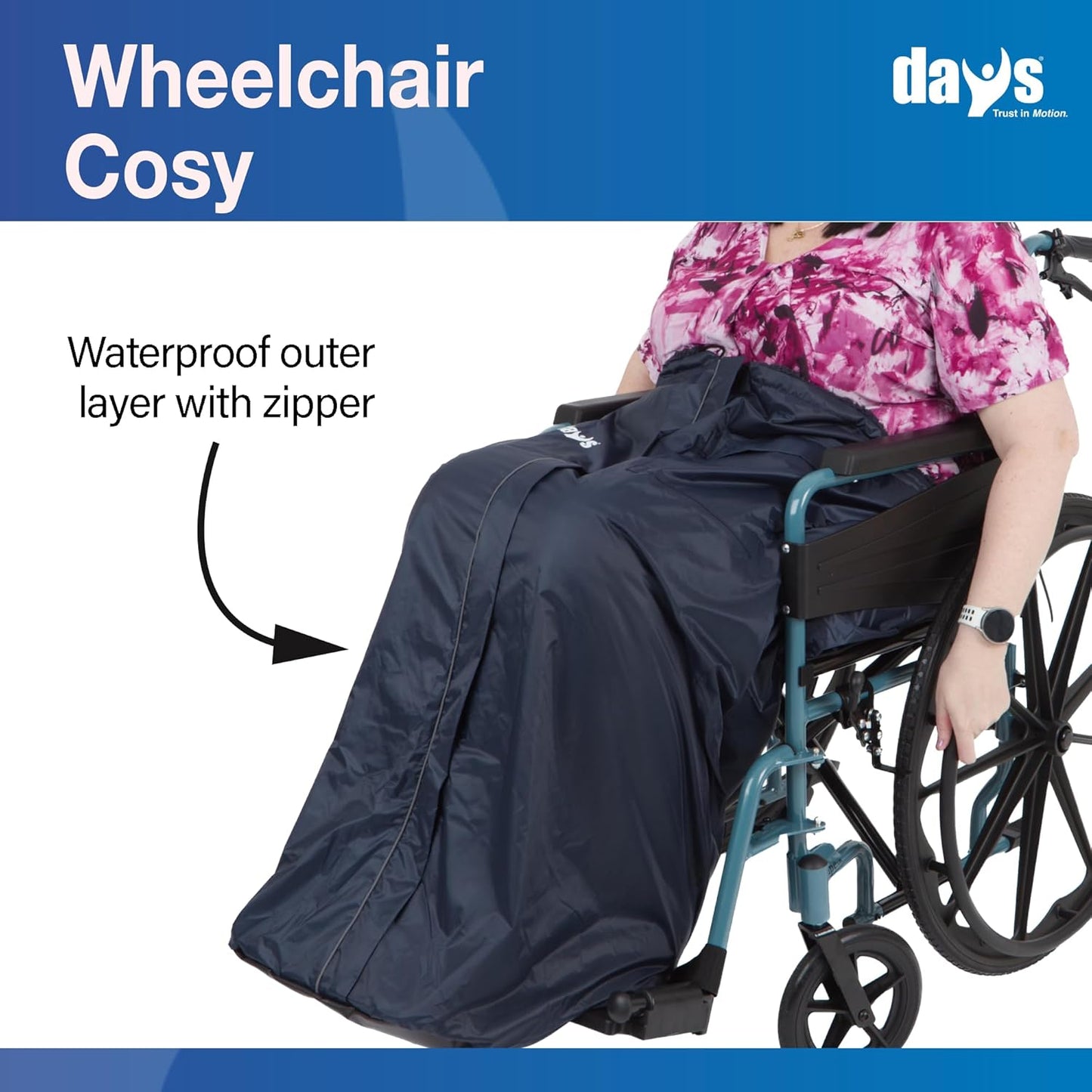 Homecraft Wheelchair Cosy, Standard Size, Wheelchair Blanket for Warmth and Comfort, Wheelchair Accessory, Fleece Lined Blanket with Ring Pulled Zipper, Fits Nearly All Manual Wheelchairs