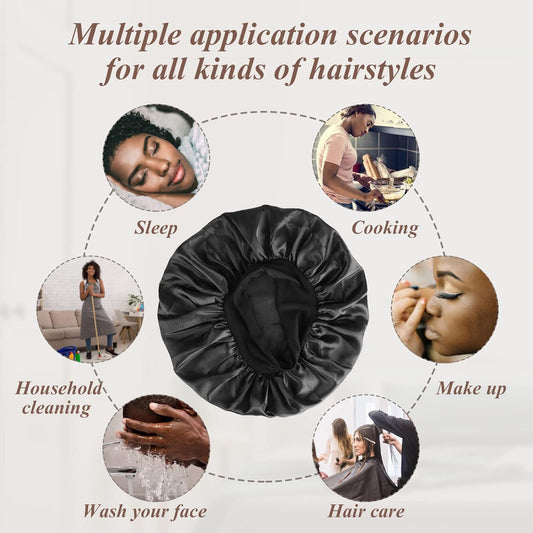 Bonnet De Soie Pour Dormir, Satin Doux Et Confortable, Noir, Bleu Marine