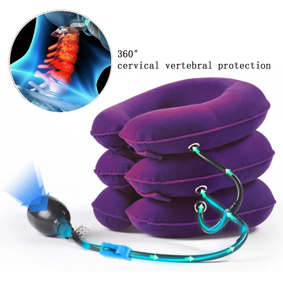 Collier Cervical Gonflable à 3 Couches – Traction Douce et Soulagement des Douleurs Cervicales