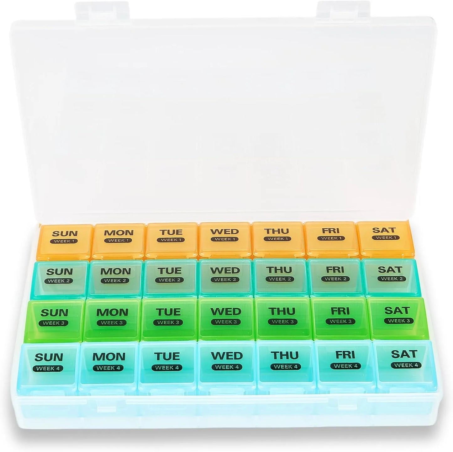 Large Portable Travel Monthly Pill Organizer 4 Weeks a Month 28 Days Pill Box Case for Vitamins Supplements Fish Oil Medication