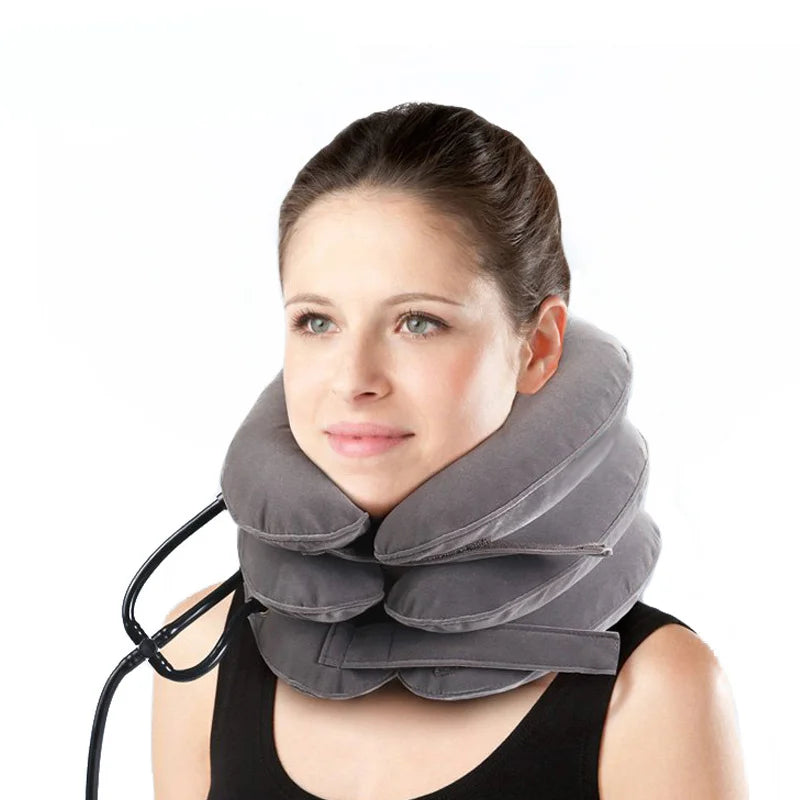 Collier Cervical Gonflable à 3 Couches – Traction Douce et Soulagement des Douleurs Cervicales