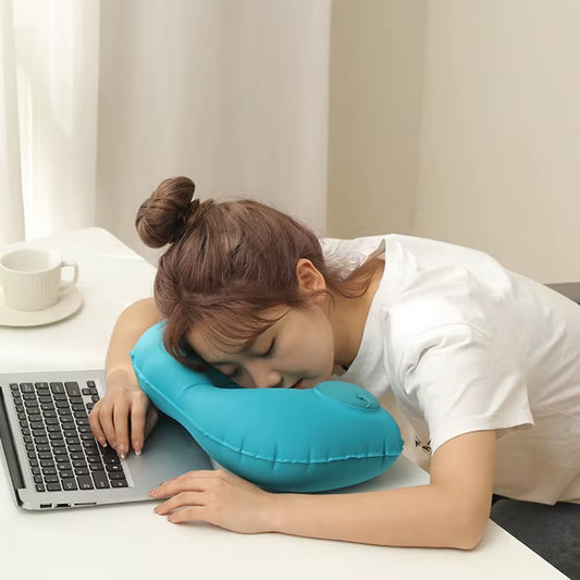 Coussin de Nuque Gonflable Compact – Idéal pour Avion, Train ou Sieste à la Maison