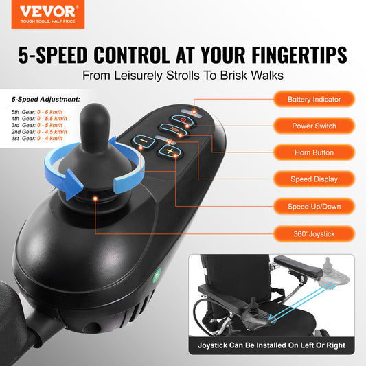 VEVOR Fauteuil Roulant Électrique Pliable Motorisé 136Kg Dossier Réglable 508Mm