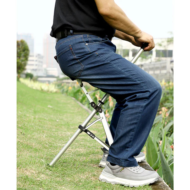 Portable Folding Walking Cane with a Seat, Alloy Cane Walker, Elder Care, Anti-Slip Lightweight Seated Cane for Seniors