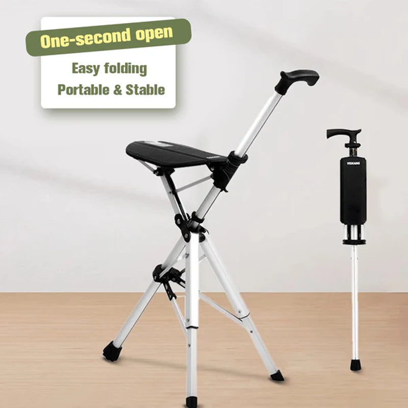 Portable Folding Walking Cane with a Seat, Alloy Cane Walker, Elder Care, Anti-Slip Lightweight Seated Cane for Seniors