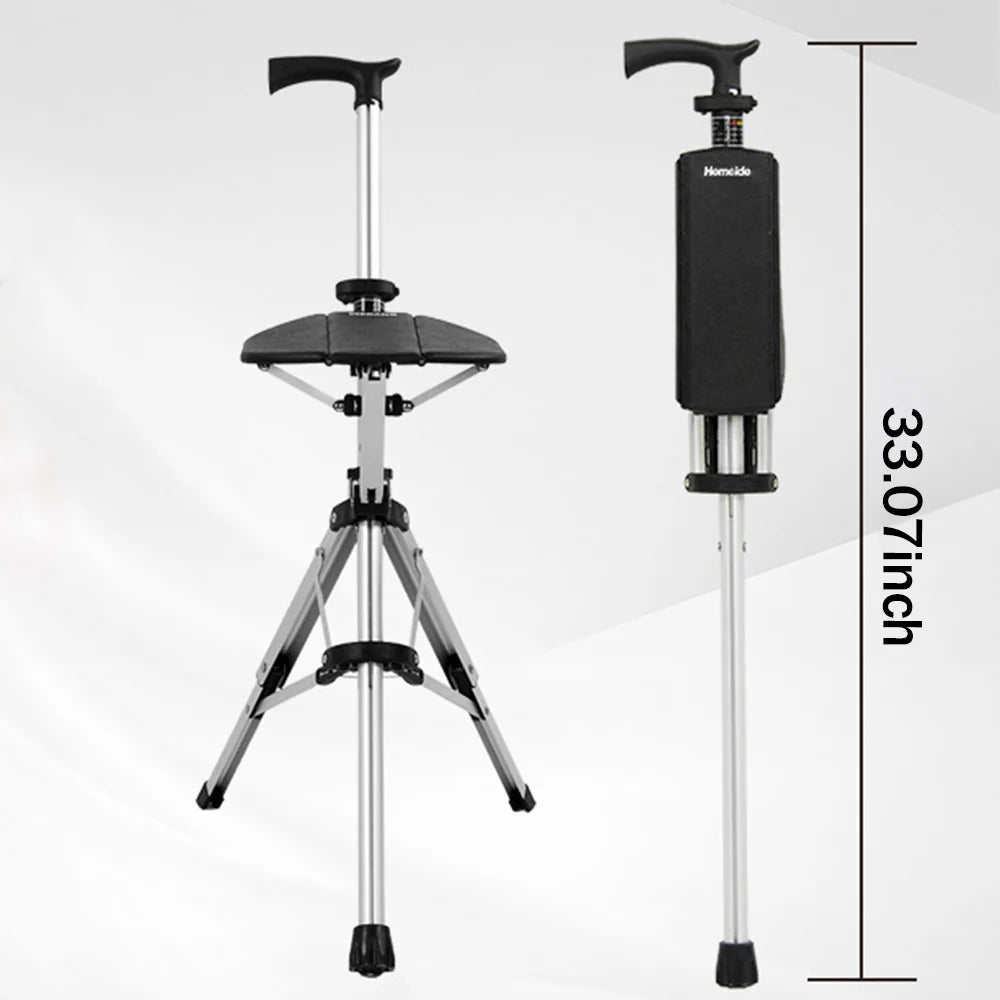 Portable Folding Walking Cane with a Seat, Alloy Cane Walker, Elder Care, Anti-Slip Lightweight Seated Cane for Seniors