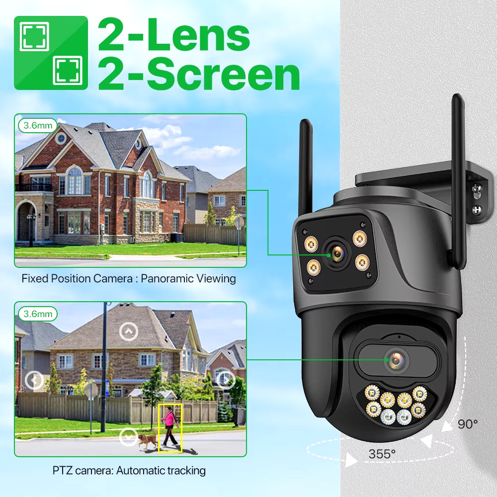 Caméra de Surveillance Extérieure WiFi 4K 8MP à Double Objectif avec Rotation PTZ et Suivi Intelligent