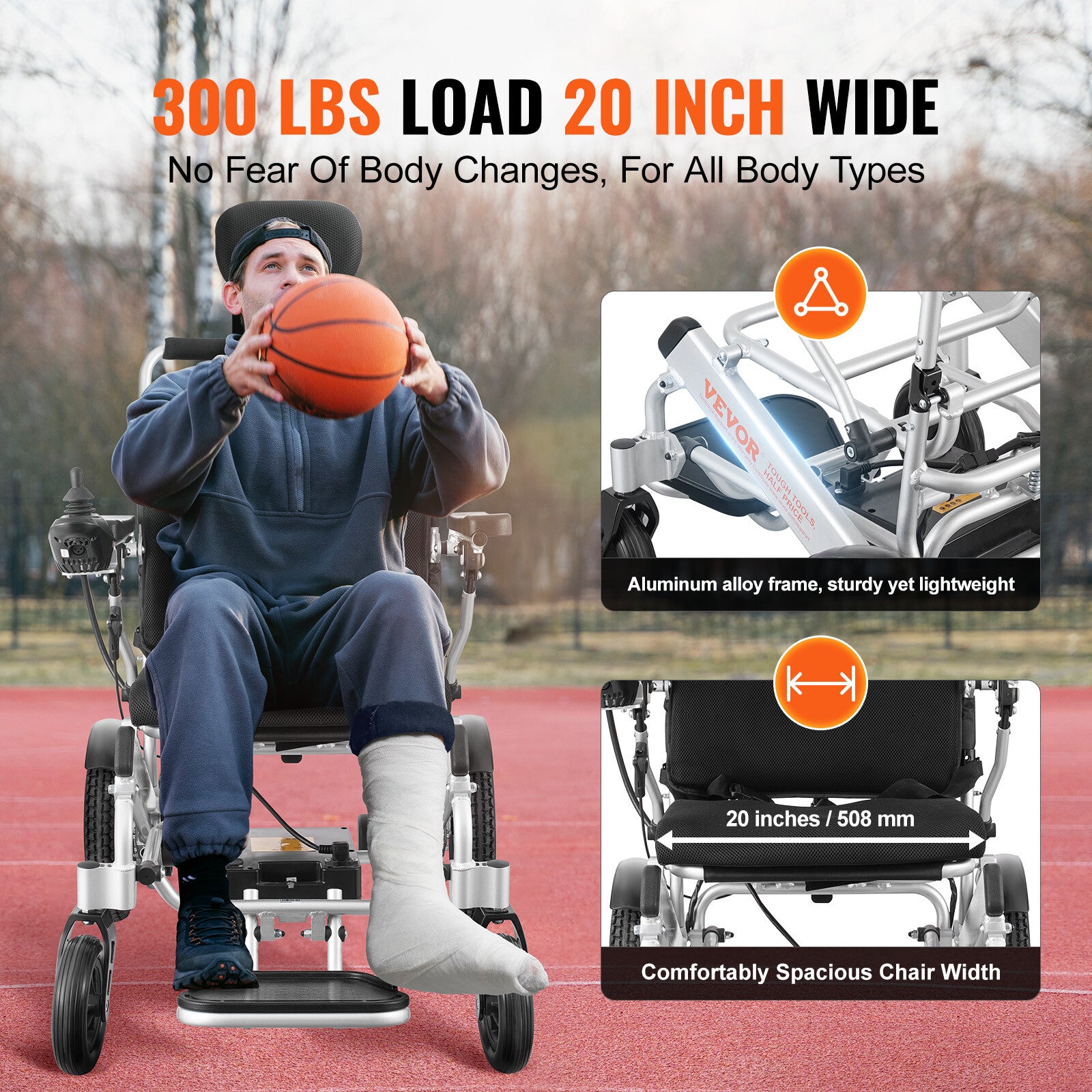 VEVOR Fauteuil Roulant Électrique Pliable Motorisé 136Kg Dossier Réglable 508Mm
