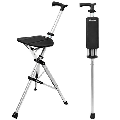 Portable Folding Walking Cane with a Seat, Alloy Cane Walker, Elder Care, Anti-Slip Lightweight Seated Cane for Seniors