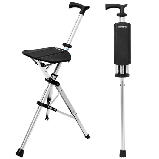 Portable Folding Walking Cane with a Seat, Alloy Cane Walker, Elder Care, Anti-Slip Lightweight Seated Cane for Seniors