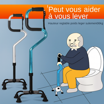 Canne de Marche à Quatre Pieds Antidérapante – Aide Sécurisée pour Seniors