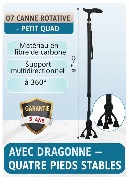 Canne de Marche à Quatre Pieds Antidérapante – Aide Sécurisée pour Seniors