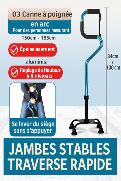 Canne de Marche à Quatre Pieds Antidérapante – Aide Sécurisée pour Seniors