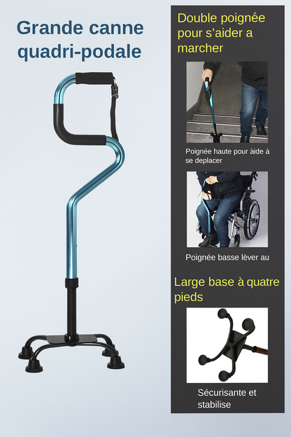 Canne de Marche à Quatre Pieds Antidérapante – Aide Sécurisée pour Seniors