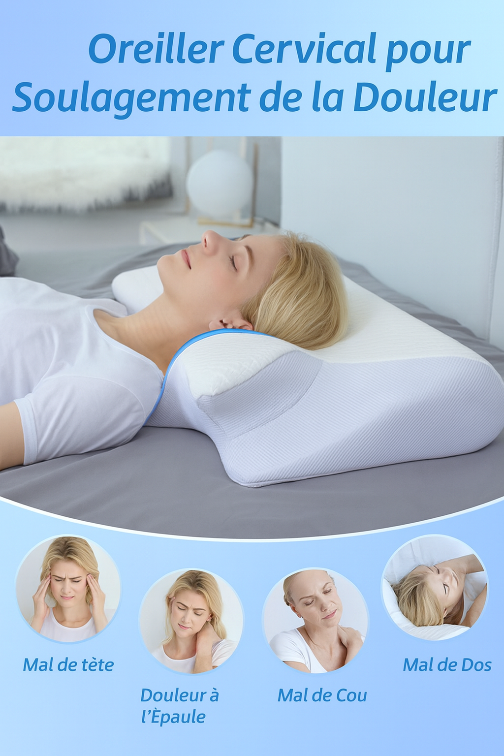 Oreiller Cervical Orthopédique en Mémoire de Forme – Confort Ergonomique