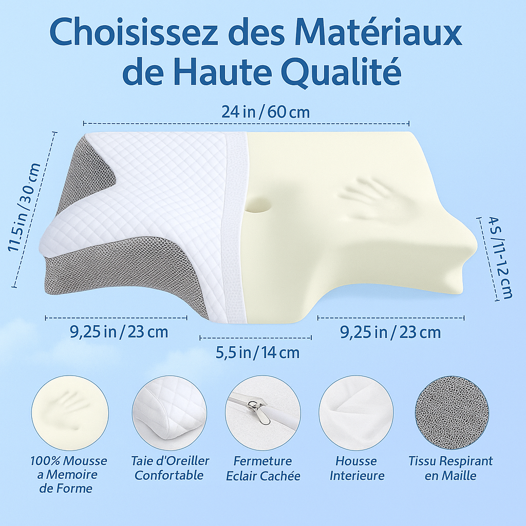 Oreiller Cervical Orthopédique en Mémoire de Forme – Confort Ergonomique