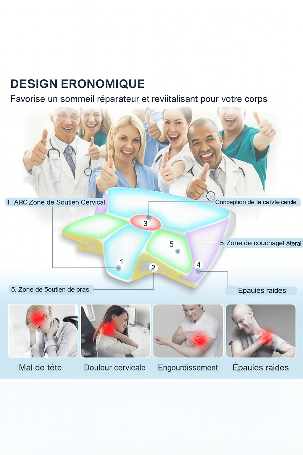 Oreiller Cervical Orthopédique en Mémoire de Forme – Confort Ergonomique