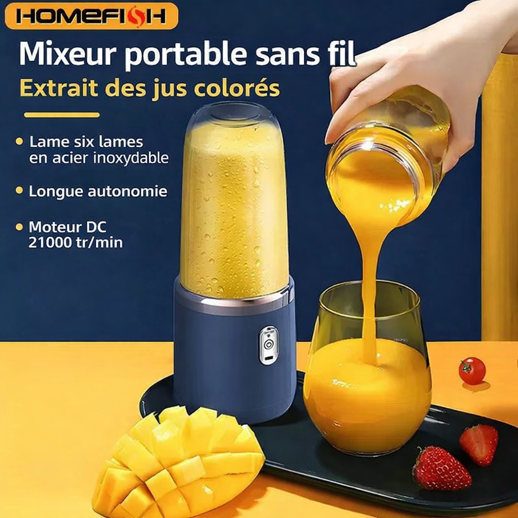 Blender Portable Haute Puissance – Smoothies Frais, Glace Pilée et Jus en Quelques Secondes