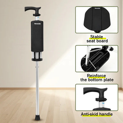 Portable Folding Walking Cane with a Seat, Alloy Cane Walker, Elder Care, Anti-Slip Lightweight Seated Cane for Seniors