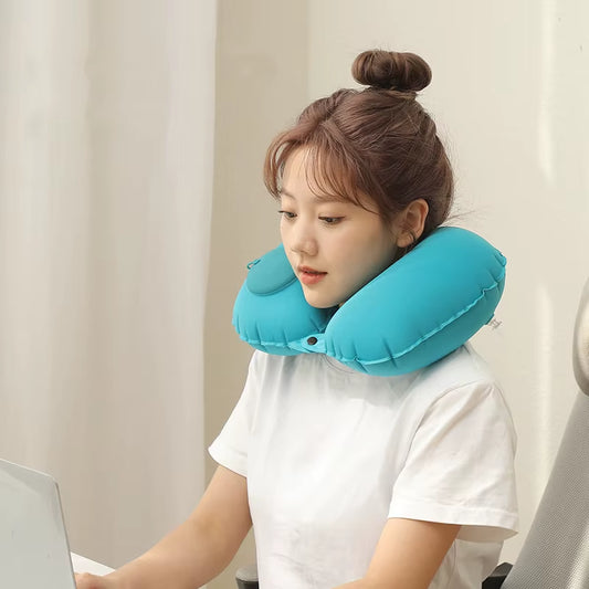 Coussin de Nuque Gonflable Compact – Idéal pour Avion, Train ou Sieste à la Maison