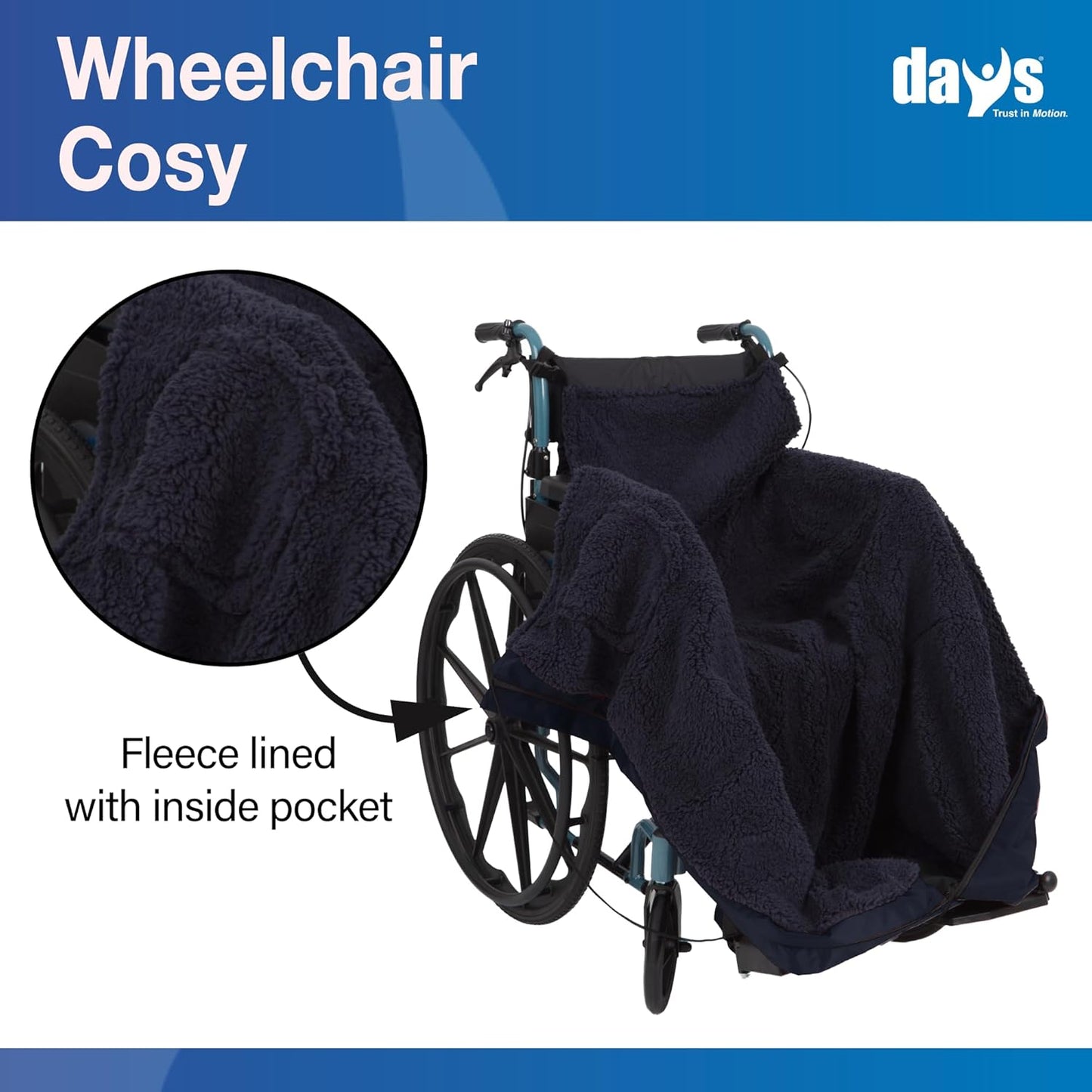 Homecraft Wheelchair Cosy, Standard Size, Wheelchair Blanket for Warmth and Comfort, Wheelchair Accessory, Fleece Lined Blanket with Ring Pulled Zipper, Fits Nearly All Manual Wheelchairs