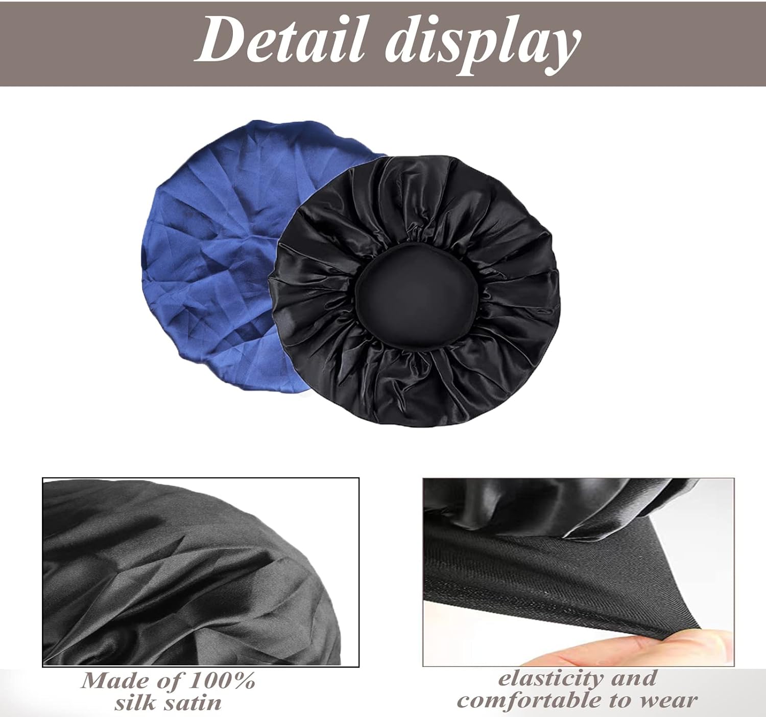 Bonnet De Soie Pour Dormir, Satin Doux Et Confortable, Noir, Bleu Marine