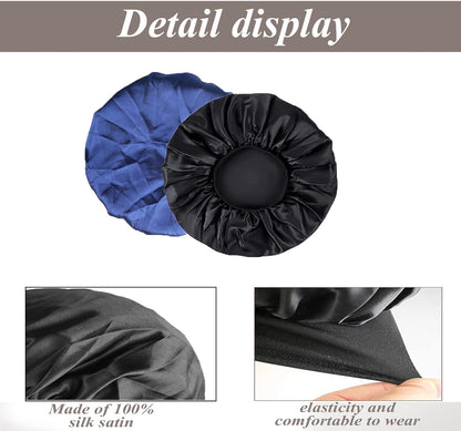 Bonnet De Soie Pour Dormir, Satin Doux Et Confortable, Noir, Bleu Marine