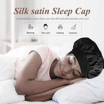 Bonnet De Soie Pour Dormir, Satin Doux Et Confortable, Noir, Bleu Marine