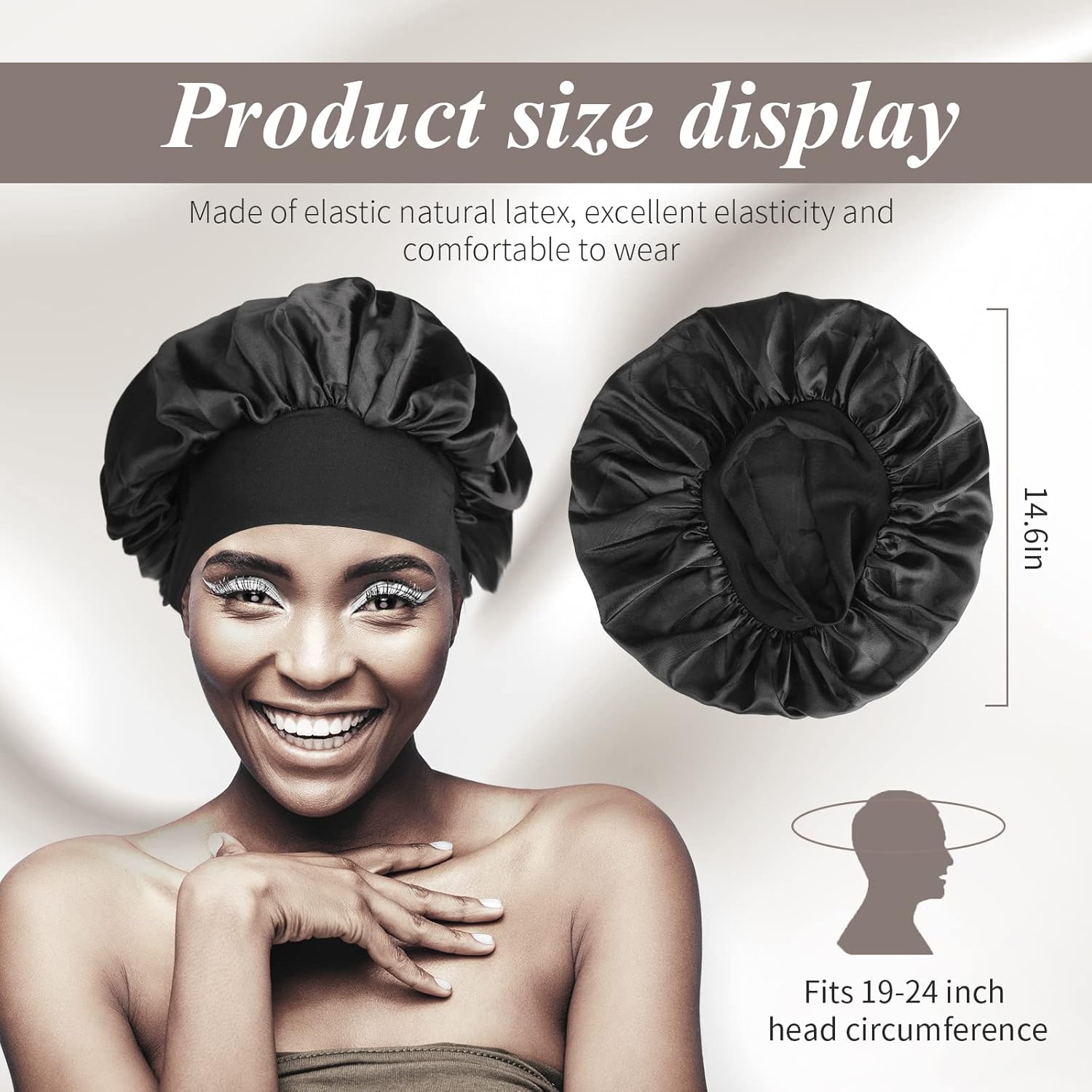 Bonnet De Soie Pour Dormir, Satin Doux Et Confortable, Noir, Bleu Marine
