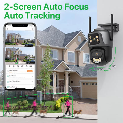 Caméra de Surveillance Extérieure WiFi 4K 8MP à Double Objectif avec Rotation PTZ et Suivi Intelligent
