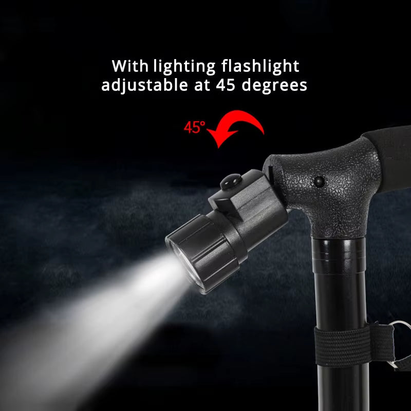 Telescopic Collapsible Cane with LED Light Folding Trusty Walking Cane for Elder Parents Camping Hiking Walking Trekking Stick