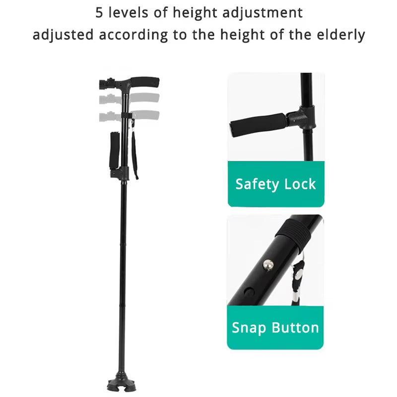 Telescopic Collapsible Cane with LED Light Folding Trusty Walking Cane for Elder Parents Camping Hiking Walking Trekking Stick