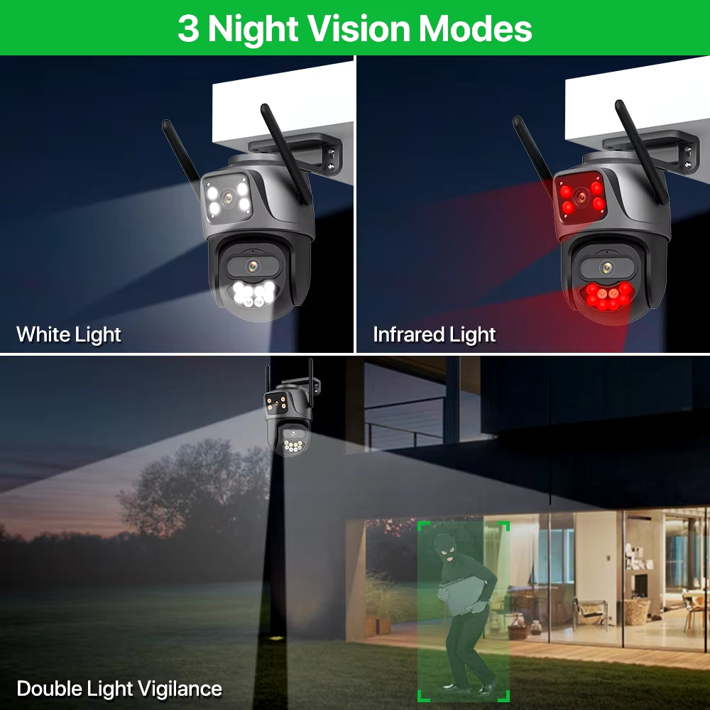 Caméra de Surveillance Extérieure WiFi 4K 8MP à Double Objectif avec Rotation PTZ et Suivi Intelligent