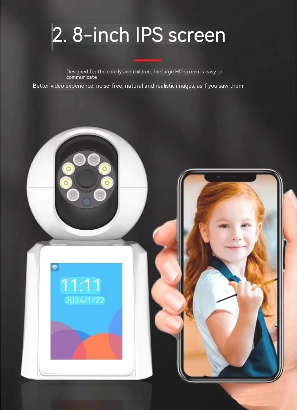 Caméra de Surveillance Intérieure Icsee avec Appel Direct en 1 Clic, Écran IPS et Rotation PTZ – Idéale Bébé et Seniors