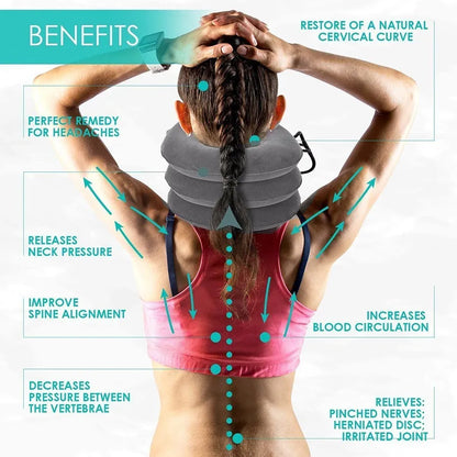 Collier Cervical Gonflable à 3 Couches – Traction Douce et Soulagement des Douleurs Cervicales