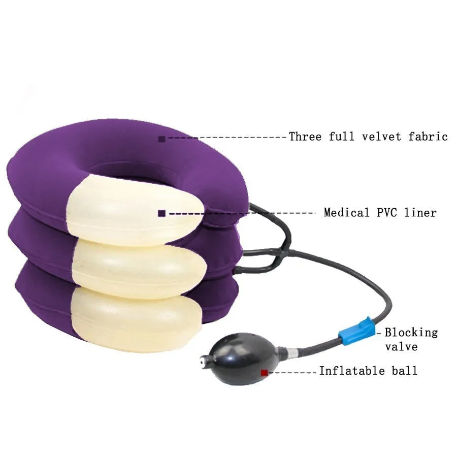 Collier Cervical Gonflable à 3 Couches – Traction Douce et Soulagement des Douleurs Cervicales