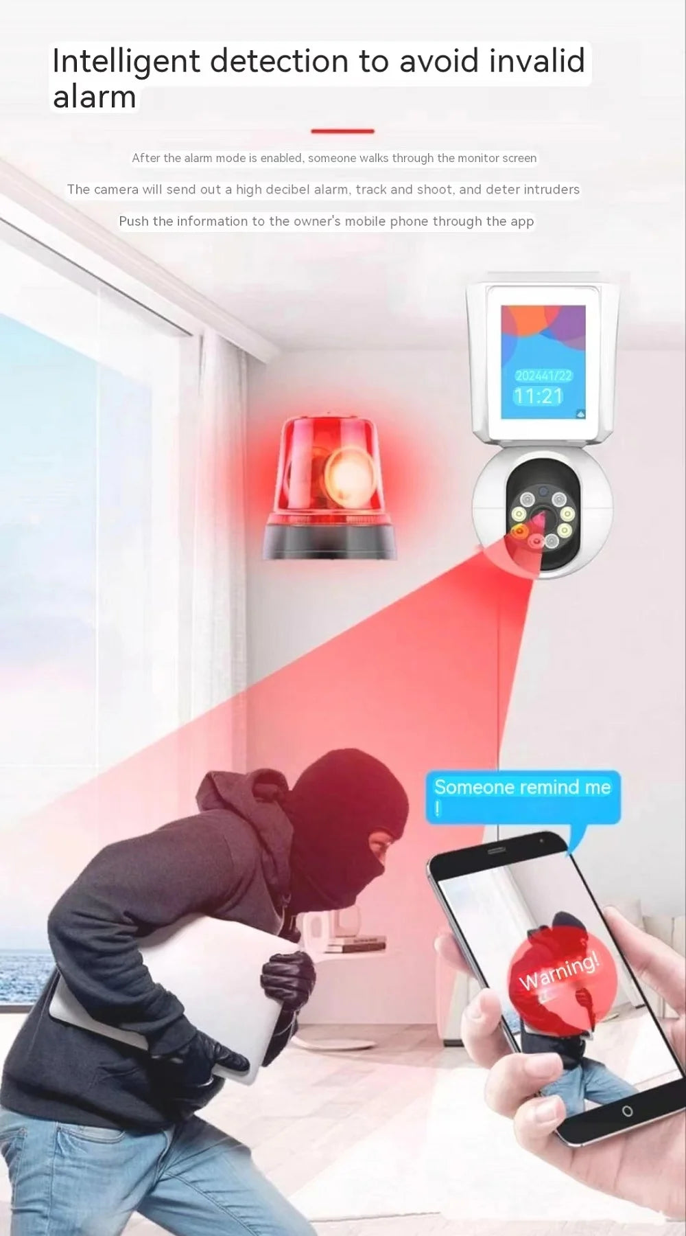 Caméra de Surveillance Intérieure Icsee avec Appel Direct en 1 Clic, Écran IPS et Rotation PTZ – Idéale Bébé et Seniors