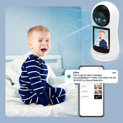 Caméra de Surveillance Intelligente 2K avec Écran 2,8", Suivi Automatique et Appel Vidéo – Babyphone Connecté Icsee