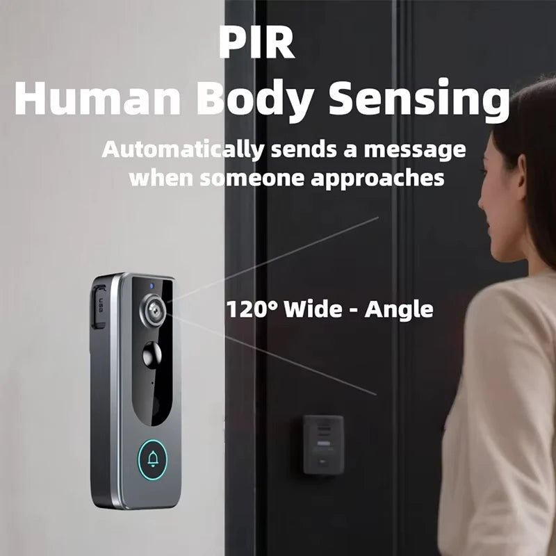 Sonnette Vidéo Intelligente Tuya avec Détection de Mouvement PIR – Caméra Extérieure WiFi Sans Fil, Vision HD 1080P et Protection Anti-Pluie Solaire