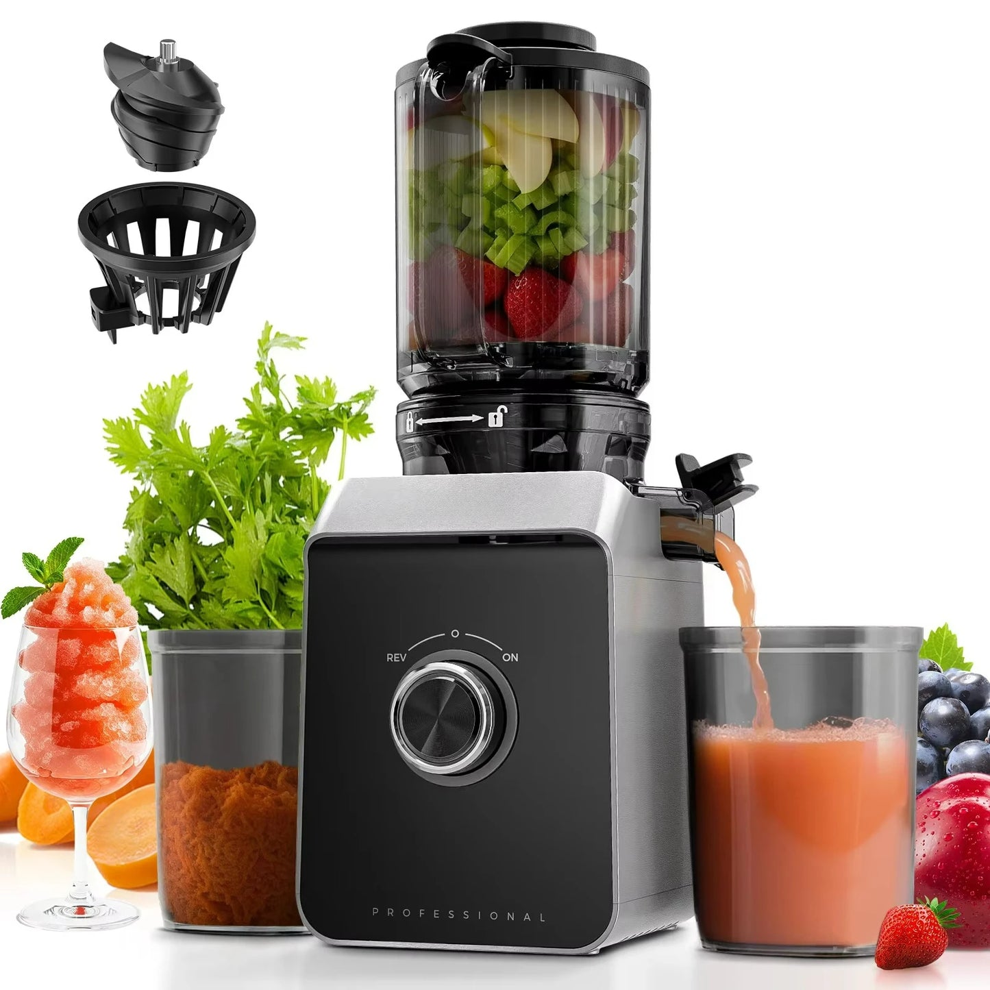 Extracteur de Jus à Grande ouverture, Presse-Fruits Entiers Lent et Puissant pour un Jus Maison de Qualité