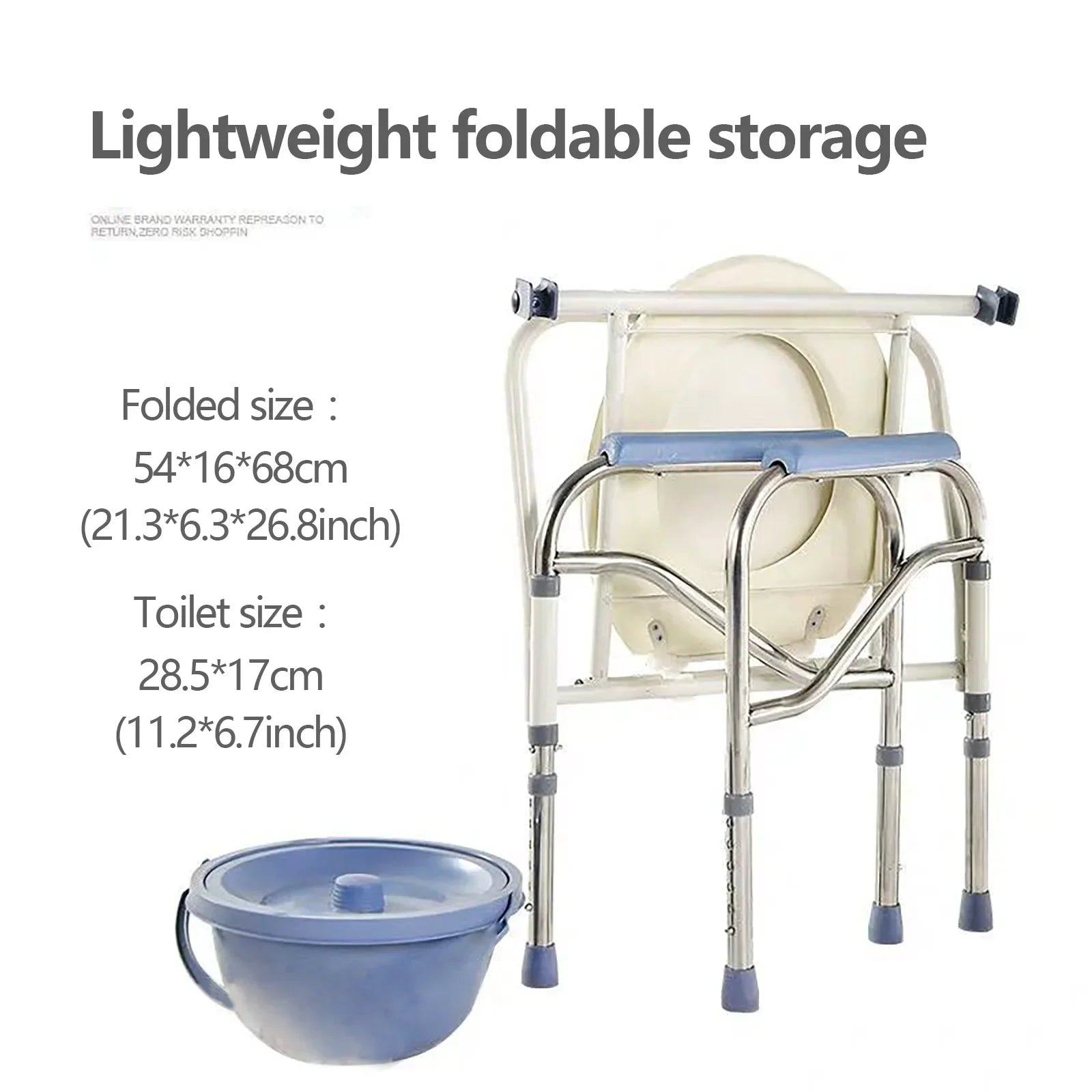 Chaise percée pliante avec seau amovible Chaise percée en acier inoxydable pour personnes âgées jusqu'à 150 kg
