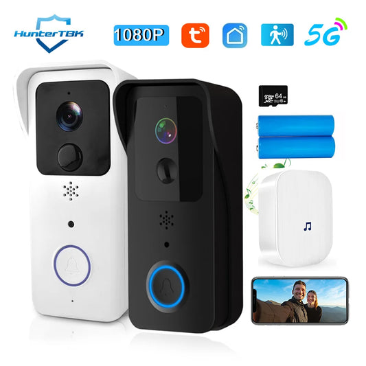 Sonnette Vidéo Connectée Tuya 1080P, Caméra Extérieure WiFi 2,4G/5G, Interphone Sans Fil Étanche
