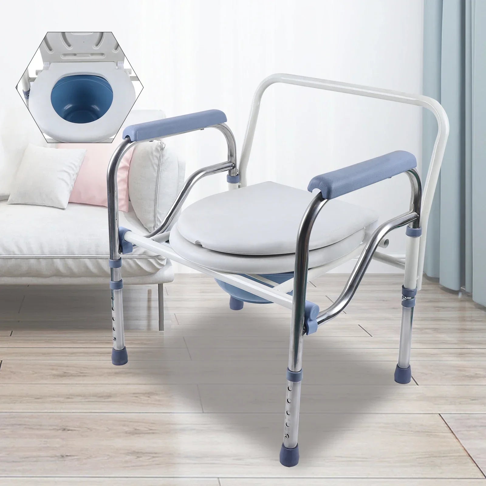 Chaise percée pliante avec seau amovible Chaise percée en acier inoxydable pour personnes âgées jusqu'à 150 kg