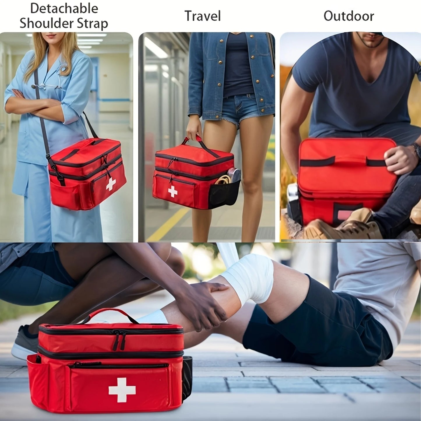 Sac de Rangement Médical Grande Capacité – Trousse de Secours Portable Double Compartiment
