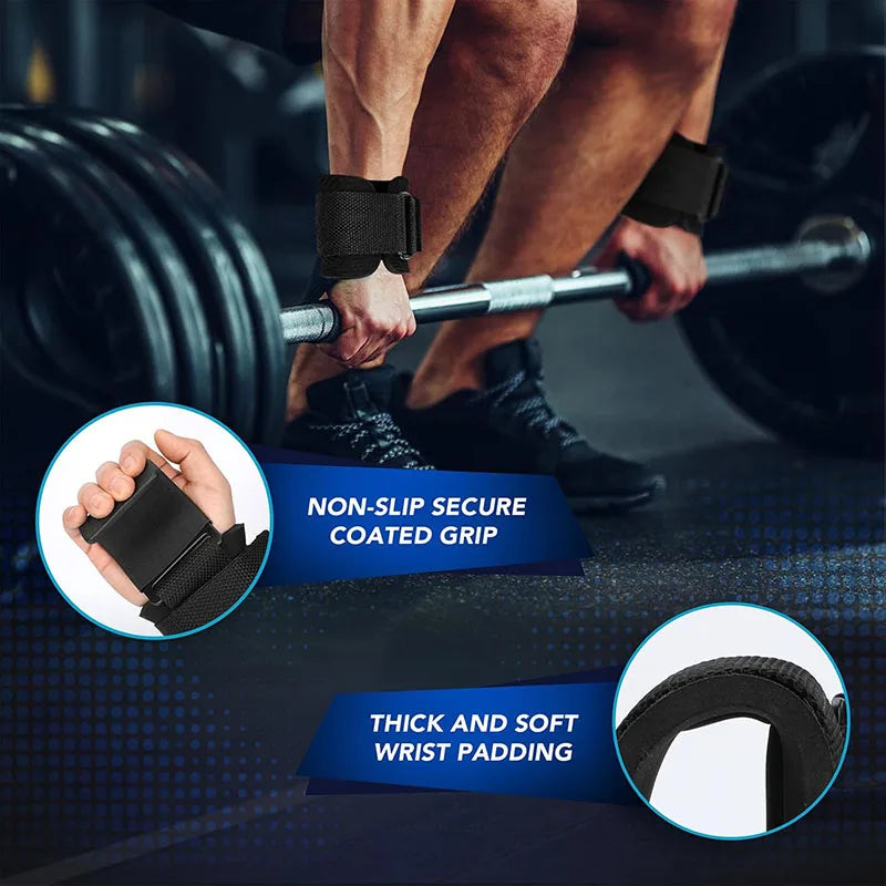 Crochets de Musculation avec Support Poignet – Sangles de Tirage Antidérapantes pour Tractions, Powerlifting et Fitness