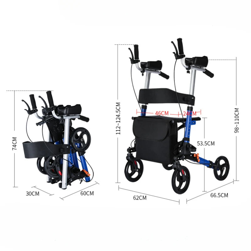 Déambulateur Pliable avec Siège et Hauteur Réglable – Aide à la Marche pour Personnes Âgées
